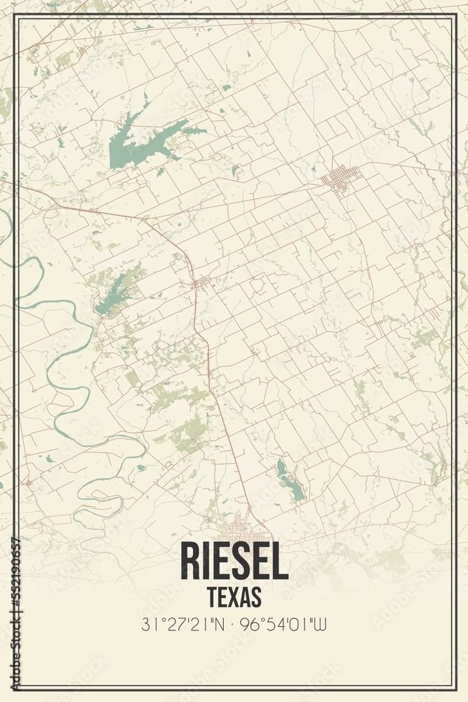 Retro US city map of Riesel, Texas. Vintage street map.