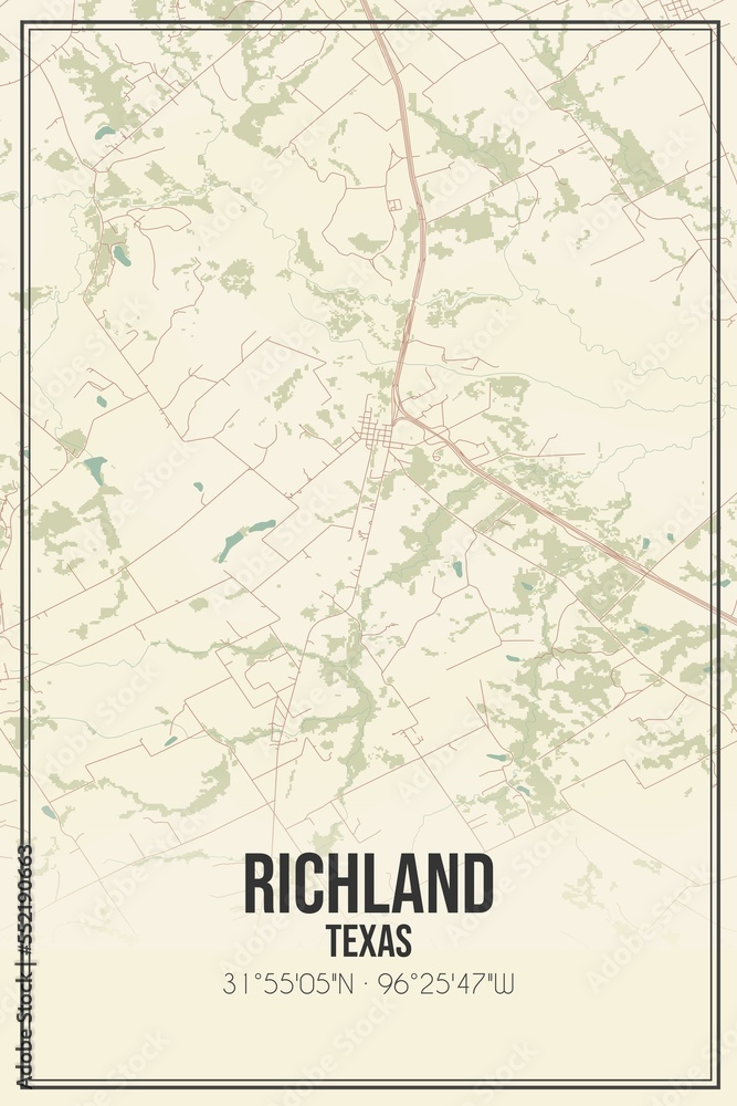 Retro US city map of Richland, Texas. Vintage street map.