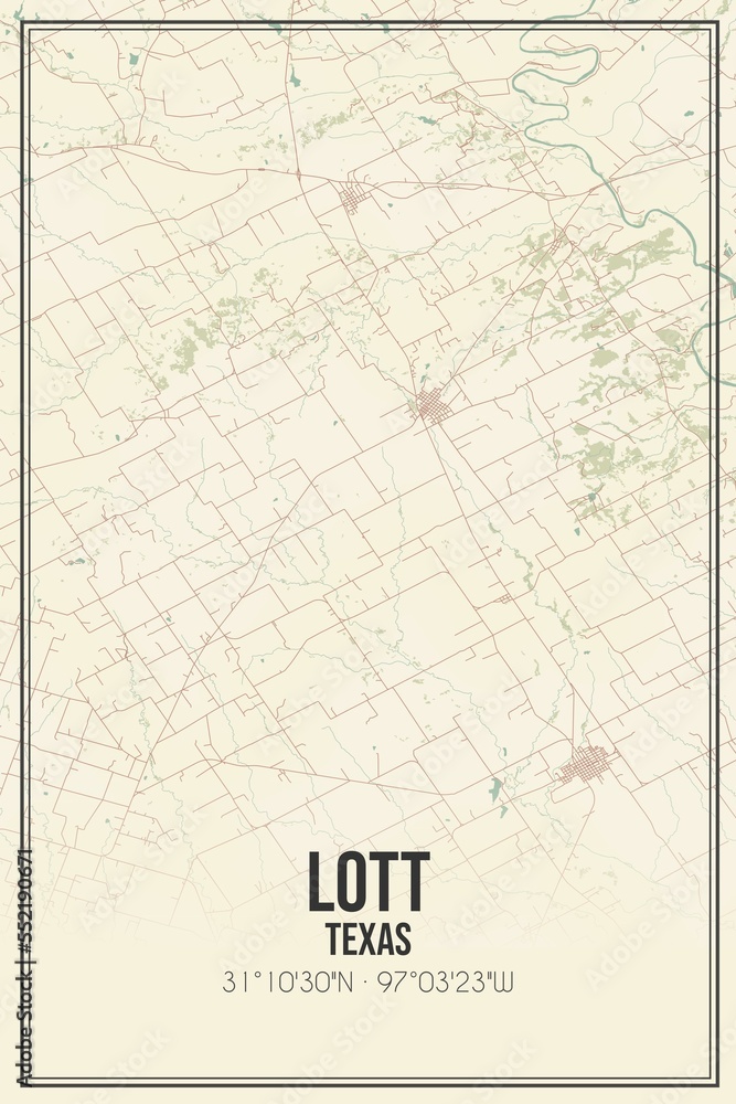 Fototapeta premium Retro US city map of Lott, Texas. Vintage street map.
