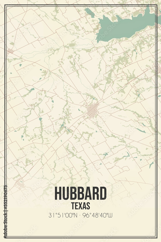 Fototapeta premium Retro US city map of Hubbard, Texas. Vintage street map.
