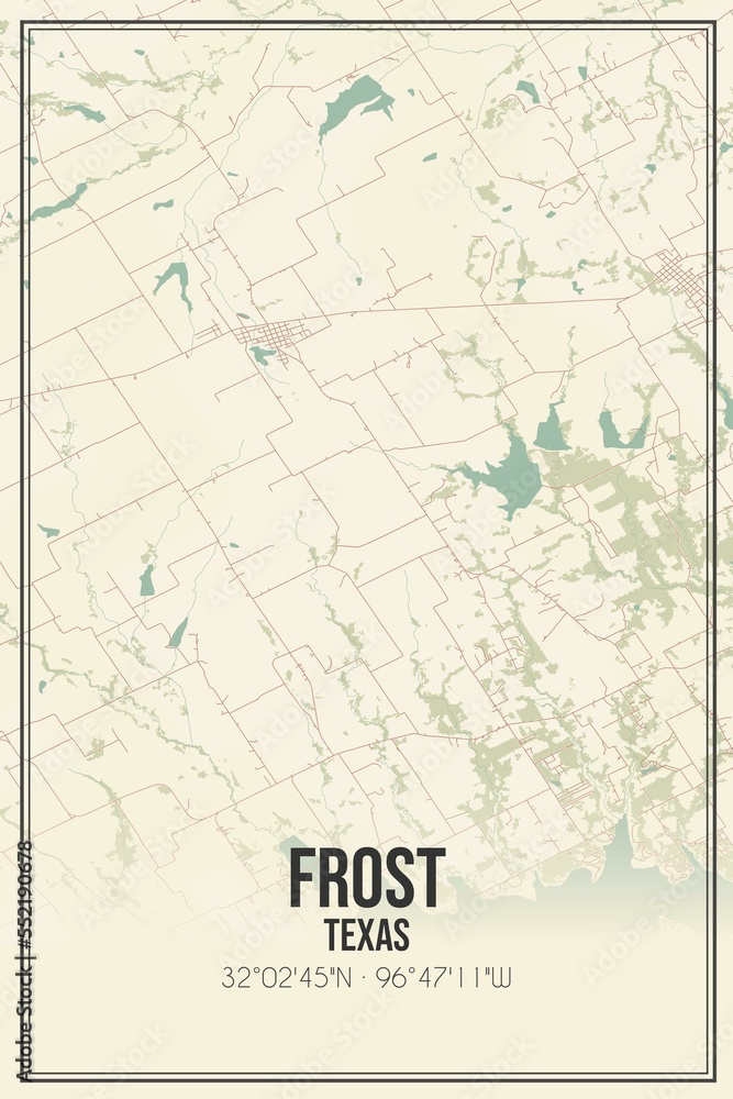 Fototapeta mapa świata dla dzieci Retro US city map of Frost, Texas