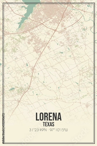Retro US city map of Lorena, Texas. Vintage street map. photo
