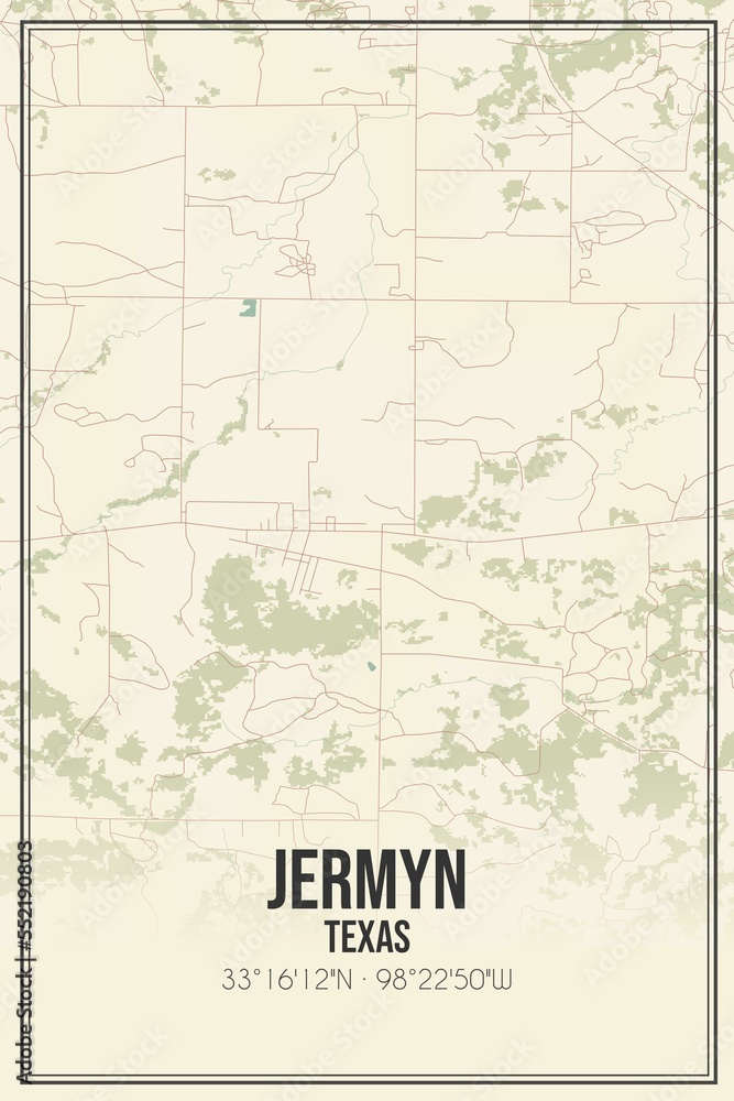 Retro US city map of Jermyn, Texas. Vintage street map.