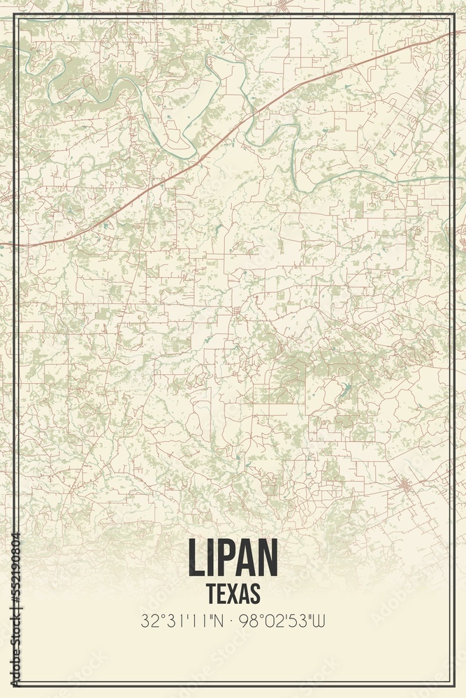Retro US city map of Lipan, Texas. Vintage street map. Stock