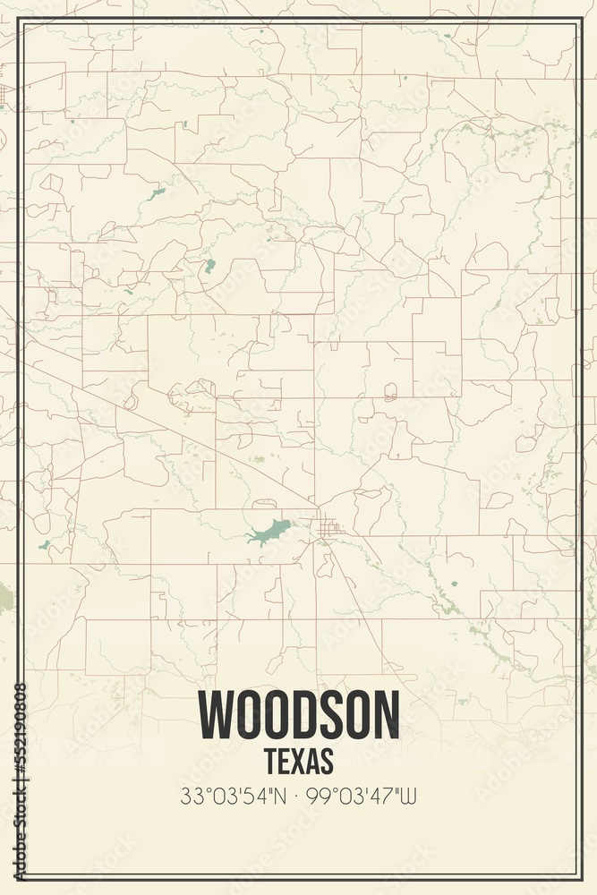 Retro US city map of Woodson, Texas. Vintage street map.