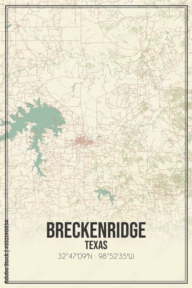 Fototapeta premium Retro US city map of Breckenridge, Texas. Vintage street map.