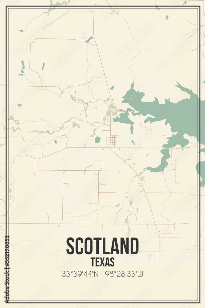 Retro US city map of Scotland, Texas. Vintage street map.