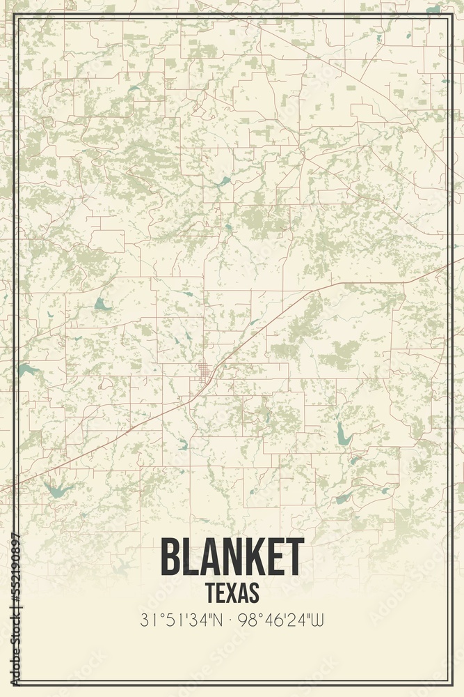 Fototapeta premium Retro US city map of Blanket, Texas. Vintage street map.