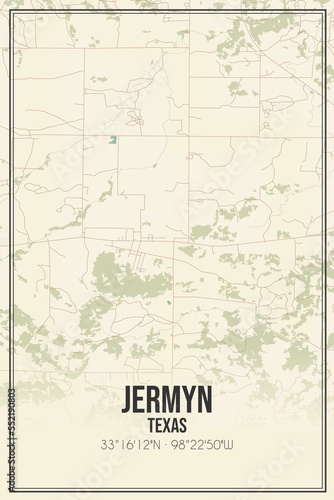 Retro US city map of Jermyn  Texas. Vintage street map.