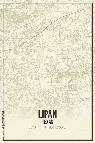 Retro US city map of Lipan, Texas. Vintage street map. photo