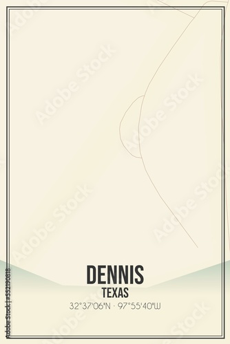 Photography Retro US city map of Dennis, Texas. Vintage street map.