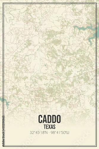 Retro US city map of Caddo, Texas. Vintage street map. photo