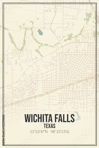 Wallpaper Mural Retro US city map of Wichita Falls, Texas. Vintage street map. Torontodigital.ca