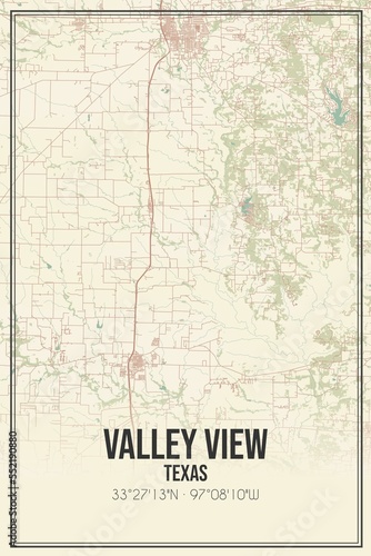 Retro US city map of Valley View, Texas. Vintage street map.