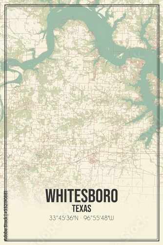 Retro US city map of Whitesboro, Texas. Vintage street map. photo