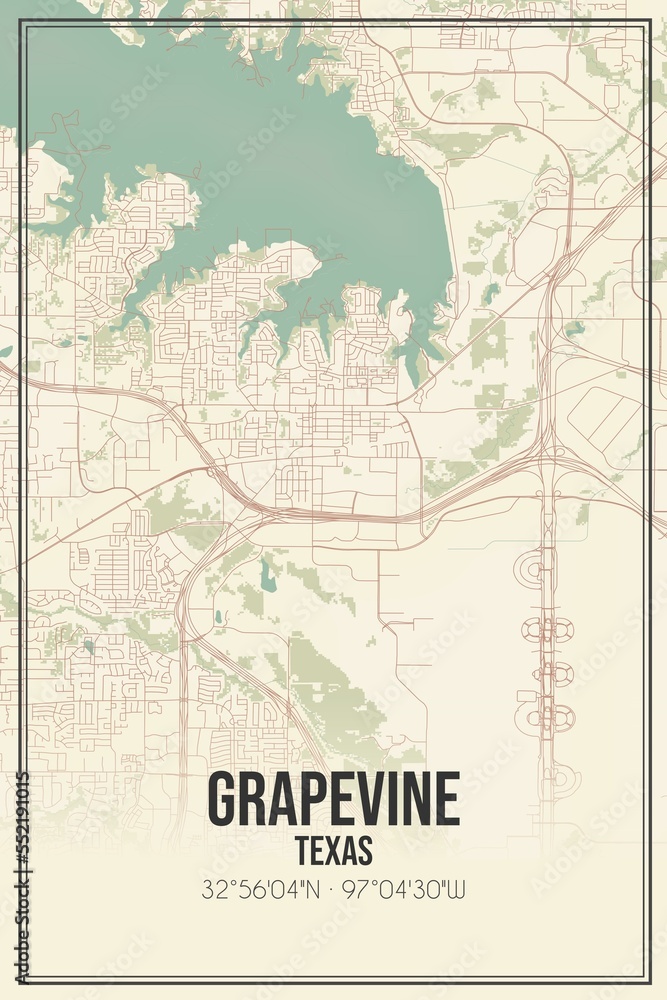 Obraz premium Retro US city map of Grapevine, Texas. Vintage street map.