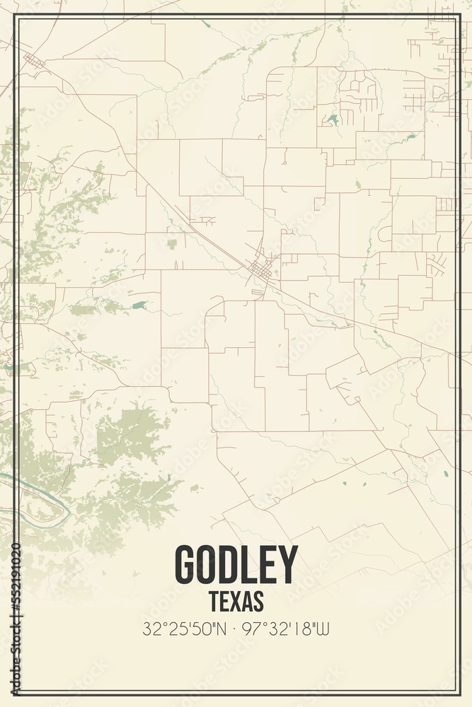 Fototapeta premium Retro US city map of Godley, Texas. Vintage street map.