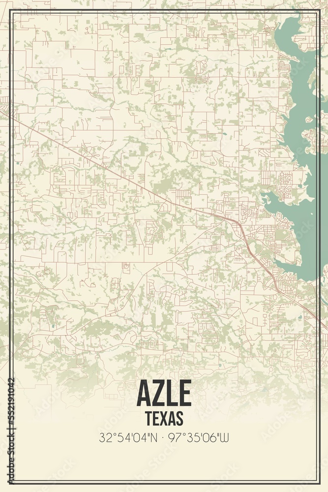 Fototapeta premium Retro US city map of Azle, Texas. Vintage street map.