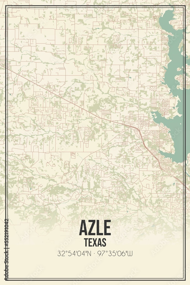 Retro US city map of Azle, Texas. Vintage street map.