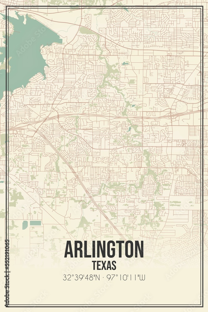 Fototapeta premium Retro US city map of Arlington, Texas. Vintage street map.