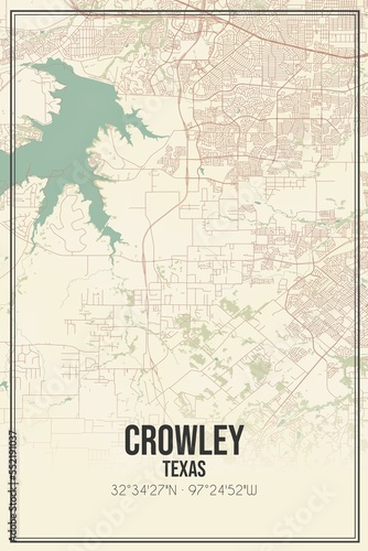 Retro US city map of Crowley, Texas. Vintage street map. photo