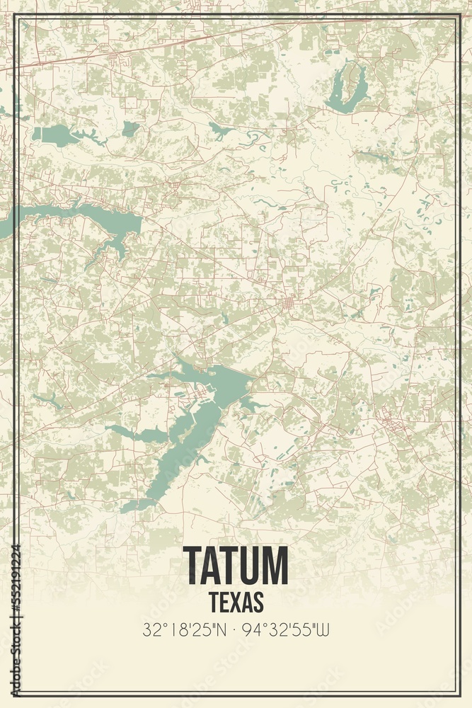 Retro US city map of Tatum, Texas. Vintage street map. Stock