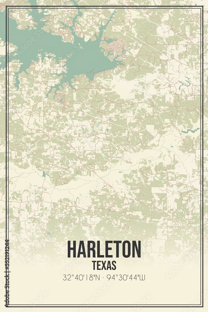 Fototapeta premium Retro US city map of Harleton, Texas. Vintage street map.