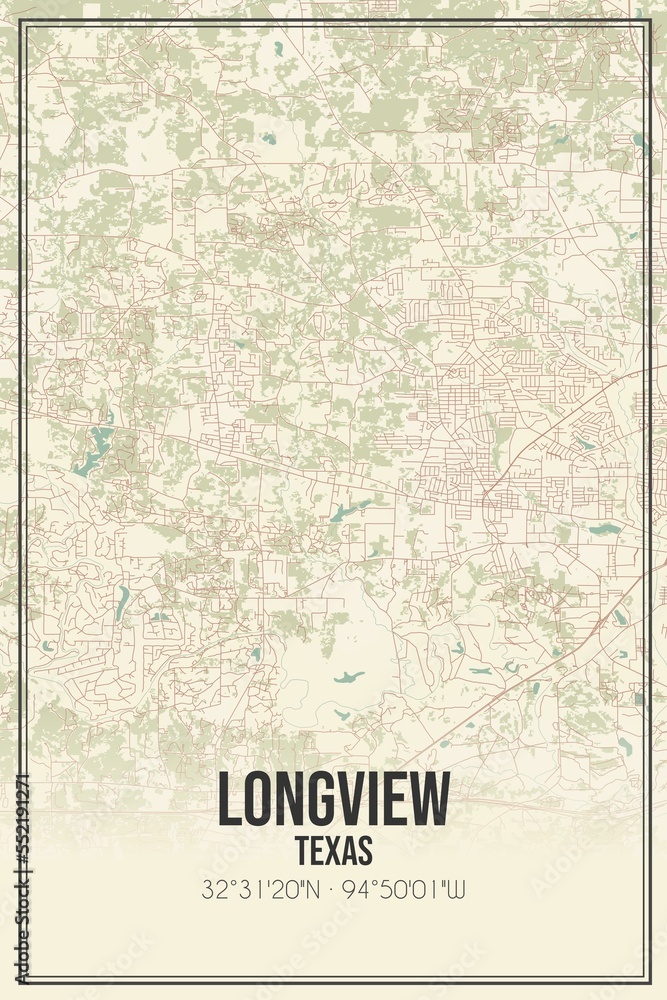 Fototapeta premium Retro US city map of Longview, Texas. Vintage street map.