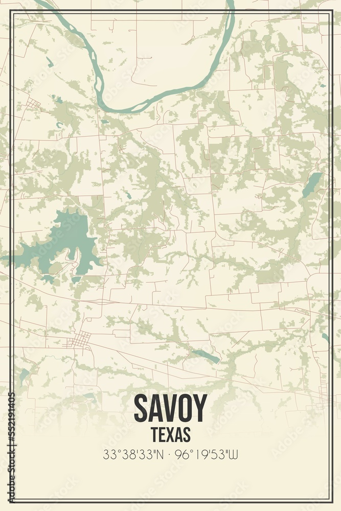 Retro US city map of Savoy, Texas. Vintage street map.