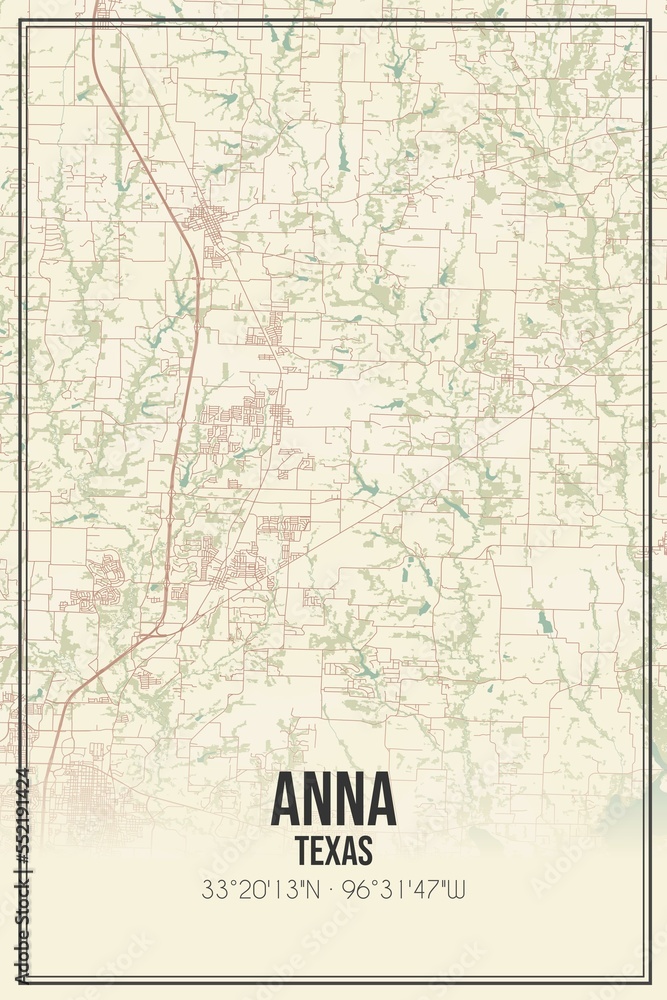 Fototapeta premium Retro US city map of Anna, Texas. Vintage street map.