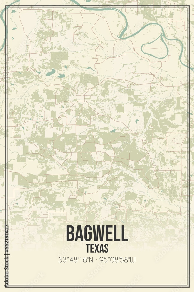Fototapeta premium Retro US city map of Bagwell, Texas. Vintage street map.