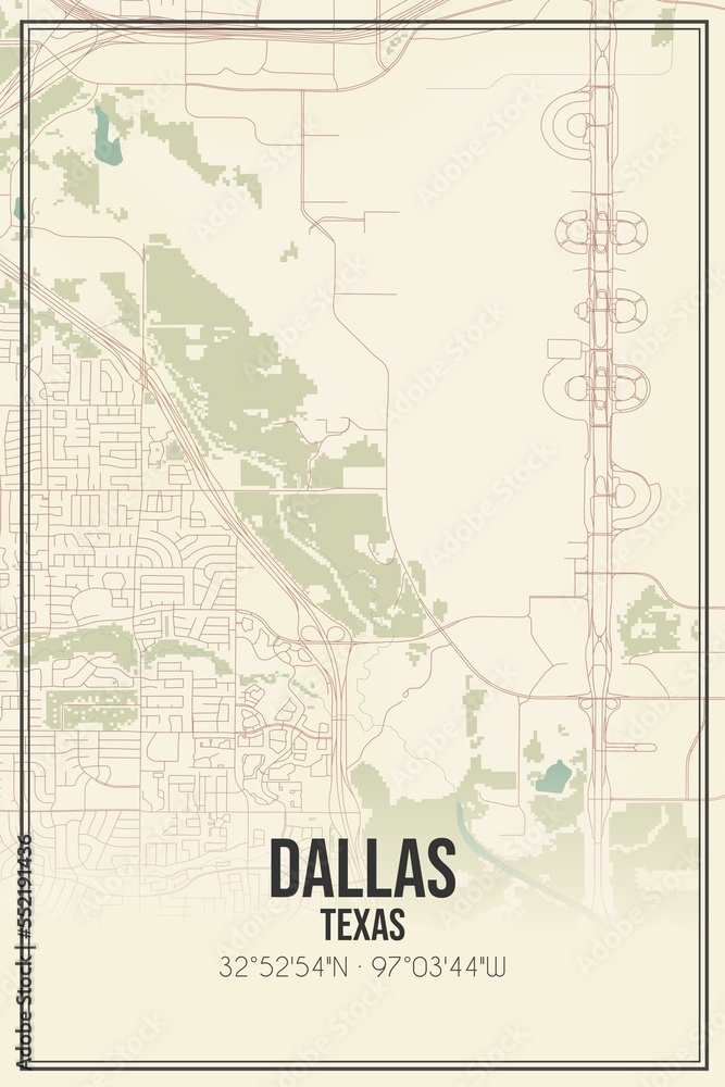 Naklejka premium Retro US city map of Dallas, Texas. Vintage street map.