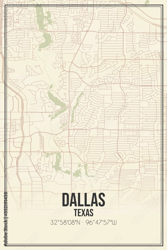 Fototapeta premium Retro US city map of Dallas, Texas. Vintage street map.