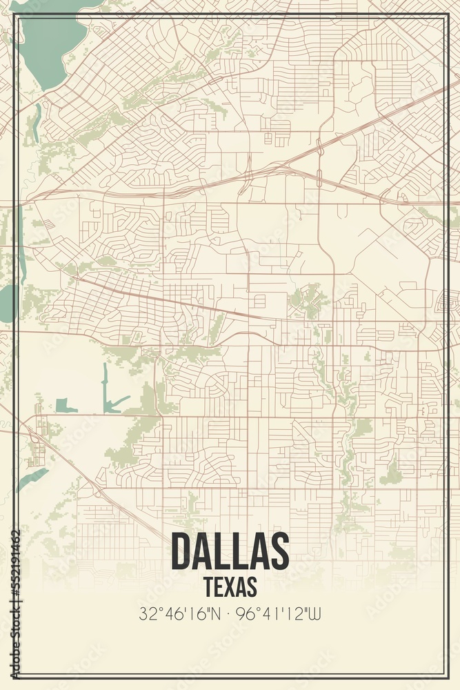 Retro US city map of Dallas, Texas. Vintage street map.