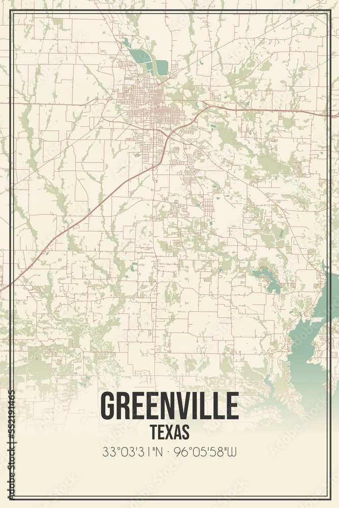 Fototapeta premium Retro US city map of Greenville, Texas. Vintage street map.