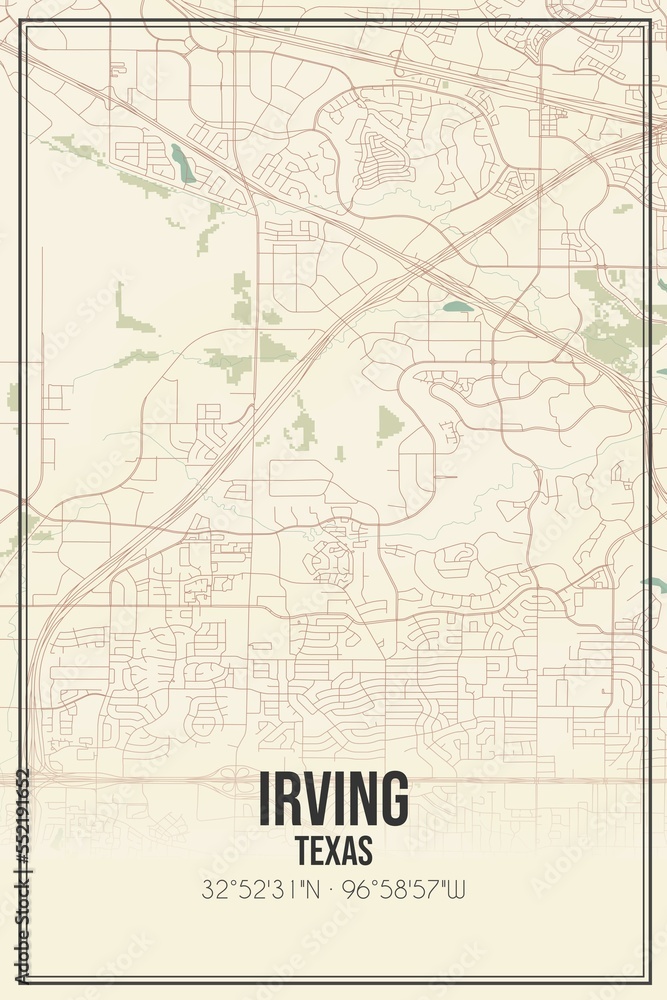 Obraz premium Retro US city map of Irving, Texas. Vintage street map.