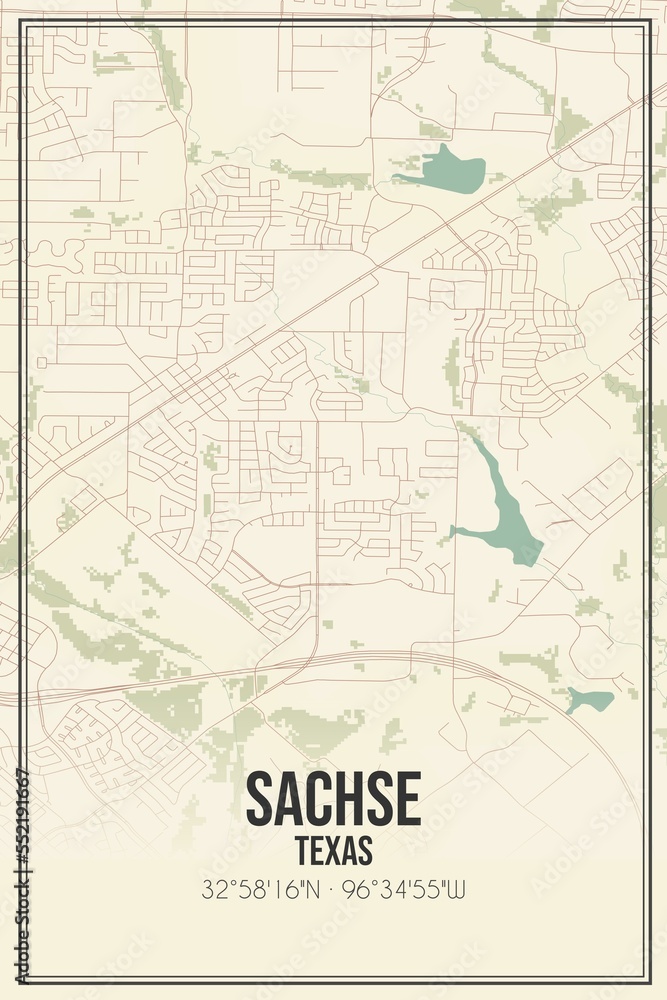 Retro US city map of Sachse, Texas. Vintage street map.