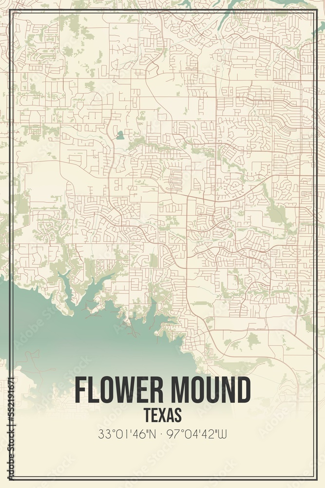 Obraz premium Retro US city map of Flower Mound, Texas. Vintage street map.