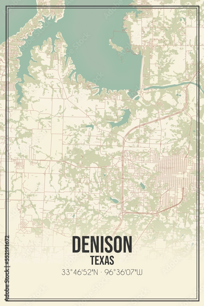 Obraz premium Retro US city map of Denison, Texas. Vintage street map.