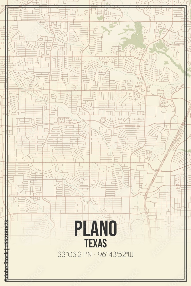 Obraz premium Retro US city map of Plano, Texas. Vintage street map.