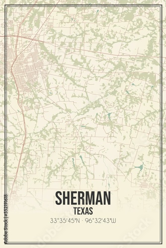 Retro US city map of Sherman, Texas. Vintage street map. © Rezona
