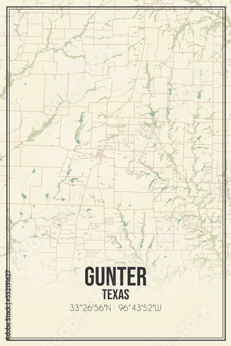 Φωτογραφία Retro US city map of Gunter, Texas. Vintage street map.