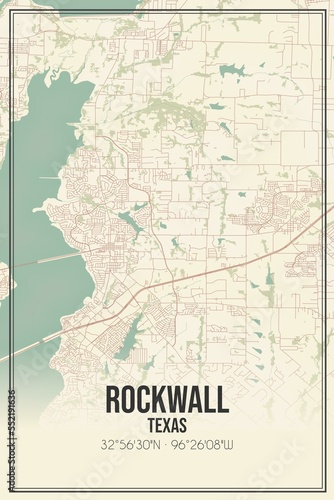 Retro US city map of Rockwall, Texas. Vintage street map.