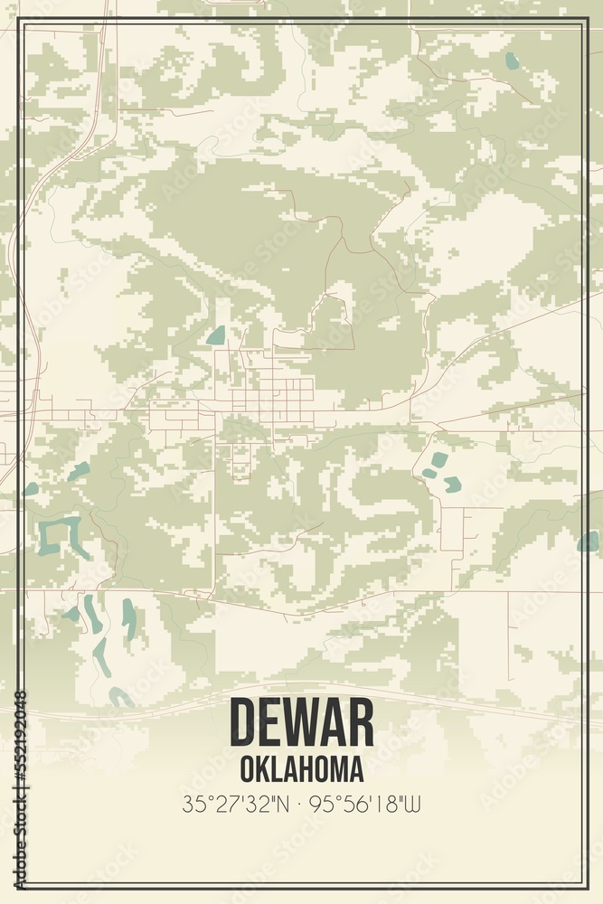 Obraz premium Retro US city map of Dewar, Oklahoma. Vintage street map.