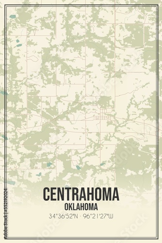 Retro US city map of Centrahoma  Oklahoma. Vintage street map.