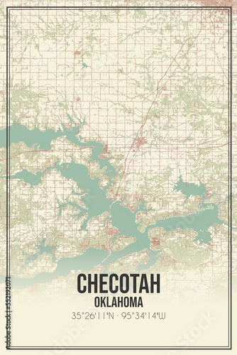 Retro US city map of Checotah, Oklahoma. Vintage street map. photo