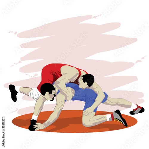 two wrestlers engage in the struggle