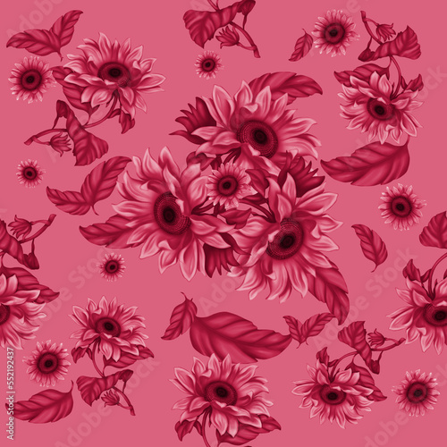 Seamless pattern for printing. Illustration of sunflower flowers. Bright flowers on a light background.
