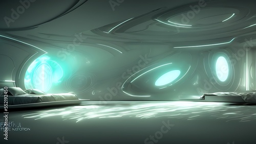 The bedroom of a spaceship. Concept of a futuristic bedroom. © Korney