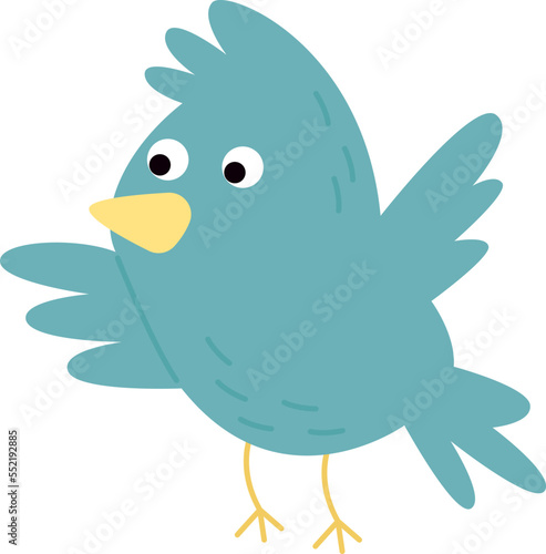 Cute blue bird flat icon Funny cartoon birdie